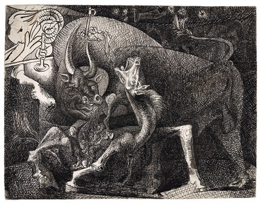 Pablo Picasso, Femme à la bougie, combat entre le taureau et le cheval, 1934, Musée national Picasso-Paris © Succession Picasso 2018. Photo: Sylvie Chan