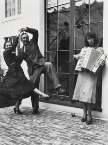 <p>Alexander Calder and Margaret French dancing while Louisa Calder plays the accordion outside James Thrall Soby’s house, Farmington, Connecticut, 1936 © 2020 Calder Foundation, New York/Artists Rights Society (ARS), New York. Photo: James Thrall Soby © 2020 Calder Foundation, New York/courtesy Calder Foundation, New York/Art Resource, New York</p>