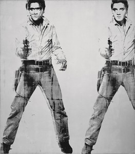 <p>Andy Warhol, <em>Triple Elvis</em>, 1963, silkscreen ink and silver paint on linen, 82 ¼ × 72 inches (208.9 × 182.9 cm)</p>
