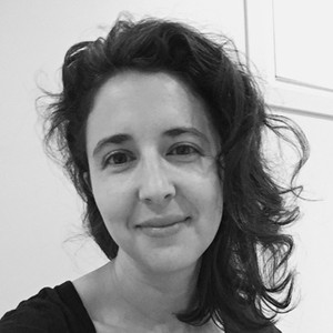 Black-and-white portrait of Kate Nesin
