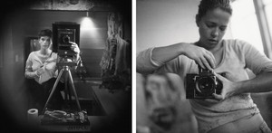 <p>Left: Sally Mann,<em>&nbsp;Self-Portrait,</em> 1974; right: Jenny Saville in her studio, c. 1990s</p>