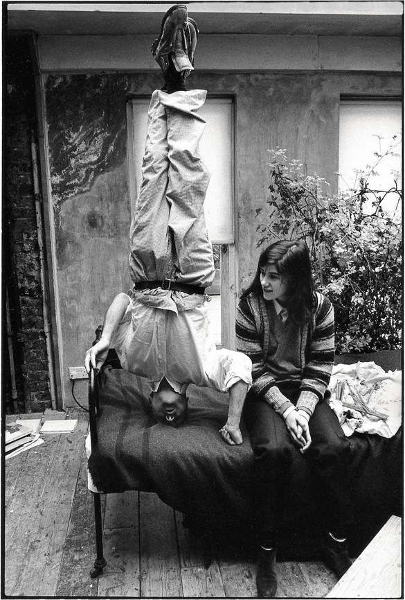 Bruce Bernard, Lucian Freud Standing on His Head, with Daughter Bella, 1983