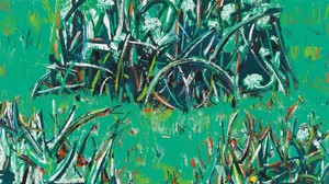 <p>Cy Gavin, <em>Untitled (Paths in a meadow)</em>, 2022, acrylic and vinyl on canvas, 42 × 75 inches (106.7 × 190.5 cm)</p>