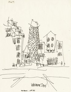 <p>Frank Gehry, drawing for mixed-use urban redevelopment proposal, Central Business District, Kalamazoo, Michigan, 1981. Image: courtesy Gehry Partners, LLP</p>