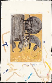 Jasper Johns, Untitled, 2011, acrylic over intaglio on paper mounted on Fred Siegenthaler “confetti” paper, 11 ¾ × 7 ¾ inches (29.8 × 19.7 cm)