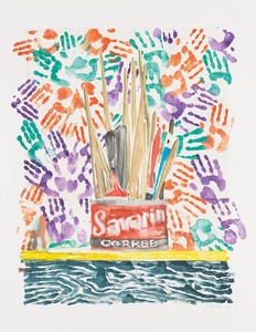 Jasper Johns "Savarin" (1982) includes an illustration of a coffee can with paintbrushes in it