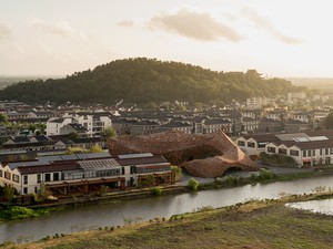 Wide shot of the UCCA Clay Museum, Yixing, China, 2024, designed by Kengo Kuma & Associates