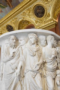 Ancient roman sculptures of people looking in different directions