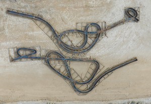 Aerial view of Michael Heizer's "Convoluted Line A" and "Convoluted Line B" prior to installation