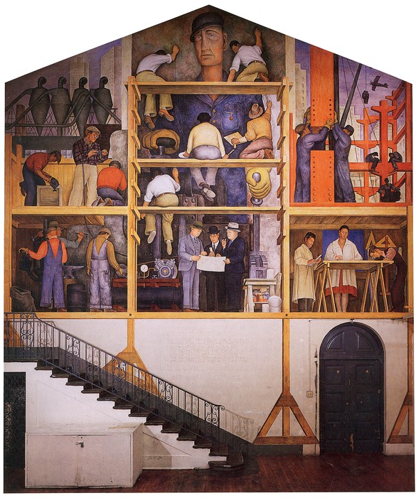 Diego Rivera, The Making of a Fresco Showing the Building of a City, 1931, installation view, San Francisco Art Institute (SFAI). Artwork © Banco de México Diego Rivera and Frida Kahlo Museums Trust, Mexico City/Artists Rights Society (ARS), New York. Photo: courtesy SFAI