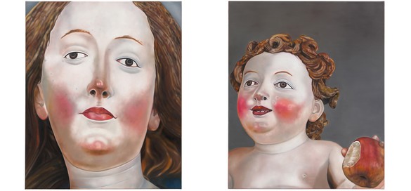 Karin Kneffel, Untitled, 2021, oil on canvas, in two parts, 47 ¼ × 39 ⅜ inches (120 × 100 cm)