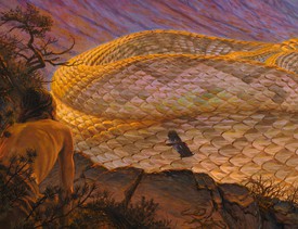 Detail of Walton Ford's painting, Cabeza de Vaca, depicting a snake