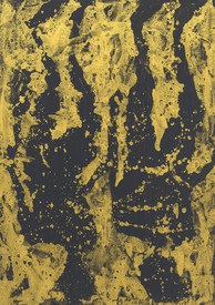 Georg Baselitz, Da sind zwei Figuren im alten Stil (That’s two figures in the old style), 2019, oil and painter’s gold varnish on canvas
