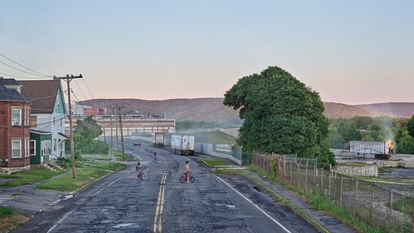 Gregory Crewdson, Red Star Express, 2018–19, digital pigment print, 56 ¼ × 94 ⅞ inches (127 × 225.7 cm)