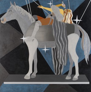 Derrick Adams's work "When the Stars Align" (2026) is a painting of a person singing on top of a horse