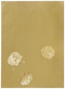 <p>Yves Klein, <em>Triptyque de Krefeld</em>, 1961 (detail), gold leaf on cardboard, 12 ⅝ × 9 inches (32 x 23 cm)</p>