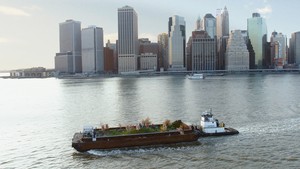 Floating food forest Swale in transit to another NYC pier
