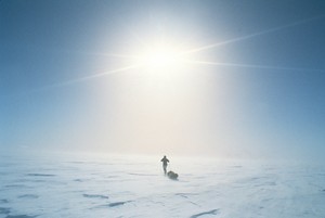 Erling Kagge at the South Pole, the sun is shining