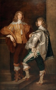 Thomas Gainsborough’s painting “Lords John and Bernard Stuart, after Anthony van Dyck,” (c. 1765) features two people posing wearing extravagant outfits
