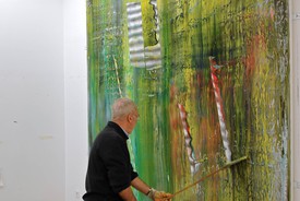 Gerhard Richter working on one of his Cage paintings, Cologne, Germany, 2006. Artwork © Gerhard Richter 2020 (05102020). Photo: © Hubert Becker