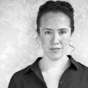 Black-and-white portrait of Sarah Sze
