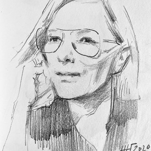 Black-and-white portrait of Cate Blanchett