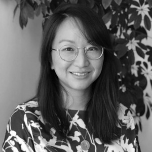 Black-and-white portrait of Marci Kwon