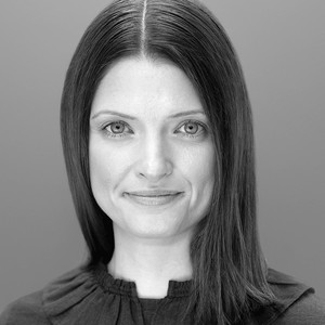 Black-and-white portrait of Abby Bangser