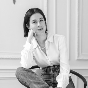 Black-and-white portrait of Ashley Overbeek
