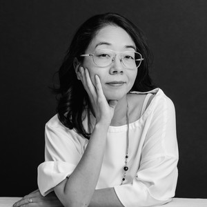 Black-and-white portrait of Yayoi Shionoiri