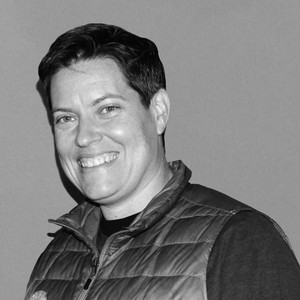 Black-and-white portrait of Clare Croft