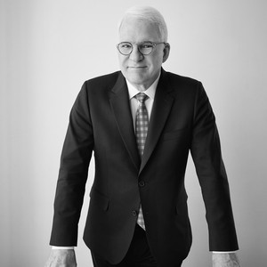 Black-and-white portrait of Steve Martin