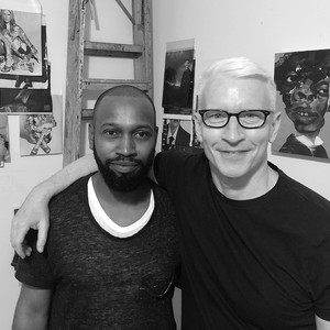 Black-and-white portrait of Anderson Cooper