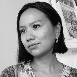 Black-and-white portrait of Lumi Tan