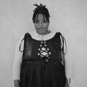 Black-and-white portrait of Precious Okoyomon