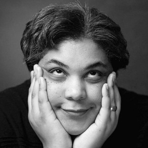 Black-and-white portrait of Roxane Gay