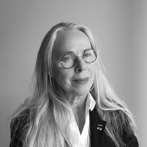 Black-and-white portrait of Anne Baldassari
