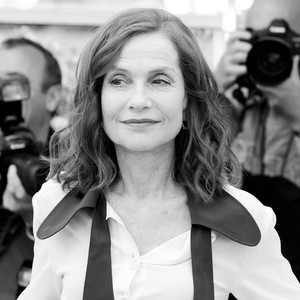 Black and white portrait of Isabelle Huppert