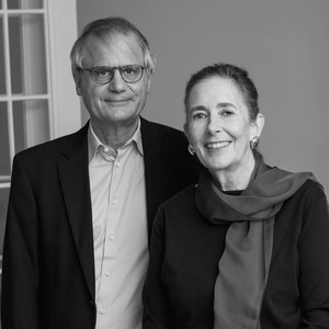 Black-and-white portrait of Mark Stevens and Annalyn Swan