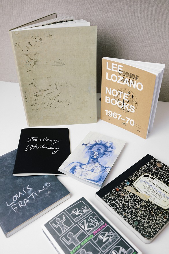 From top to bottom: Brice Marden: Sketchbook (Gagosian, 2019); Lee Lozano: Notebooks 1967–70 (Primary Information, 2010); Stanley Whitney: Sketchbook (Lisson Gallery, 2018); Kara Walker: MCMXCIX (Roma, 2017); Louis Fratino, Sept. ’18–Jan. ’19 (Sikkema Jenkins &amp; Co., 2019); Jean-Michel Basquiat: The Notebooks (Princeton University Press, 2015); Keith Haring Journals (Penguin Classics Deluxe Edition, 2010)