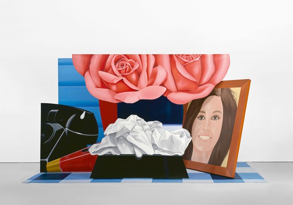 Tom Wesselmann, Still Life #59, 1972, oil on shaped canvas and acrylic on carpet, in 5 parts plus carpet, overall dimensions: 105 ¼ × 190 ¾ × 83 inches (267.3 × 484.5 × 210.8 cm)