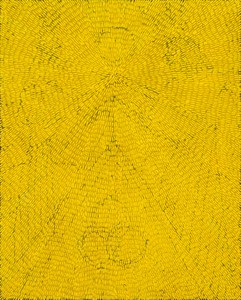 <p>Jennifer Guidi, <em>We Shine Outward Into the Universe (Gemini and Cancer)</em>, 2019, sand, acrylic, and oil on linen, 92 × 74 inches (233.7 × 188 cm)</p>
