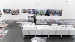 Andreas Gursky in his studio surrounded by photographs