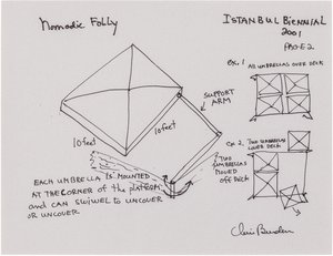 Drawings of instructions of how to assemble a sculpture