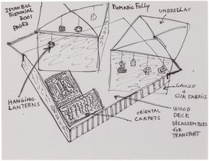 Drawings of instructions of how to assemble a sculpture