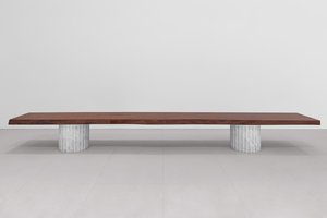 Walnut and Carrara marble bench