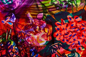 Colorful and loose painting of flowers and vegetation