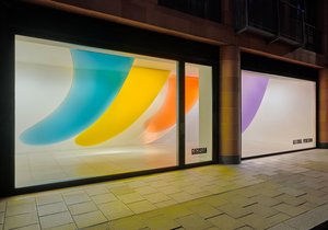 Installation of wave sculptures hanging from the ceiling